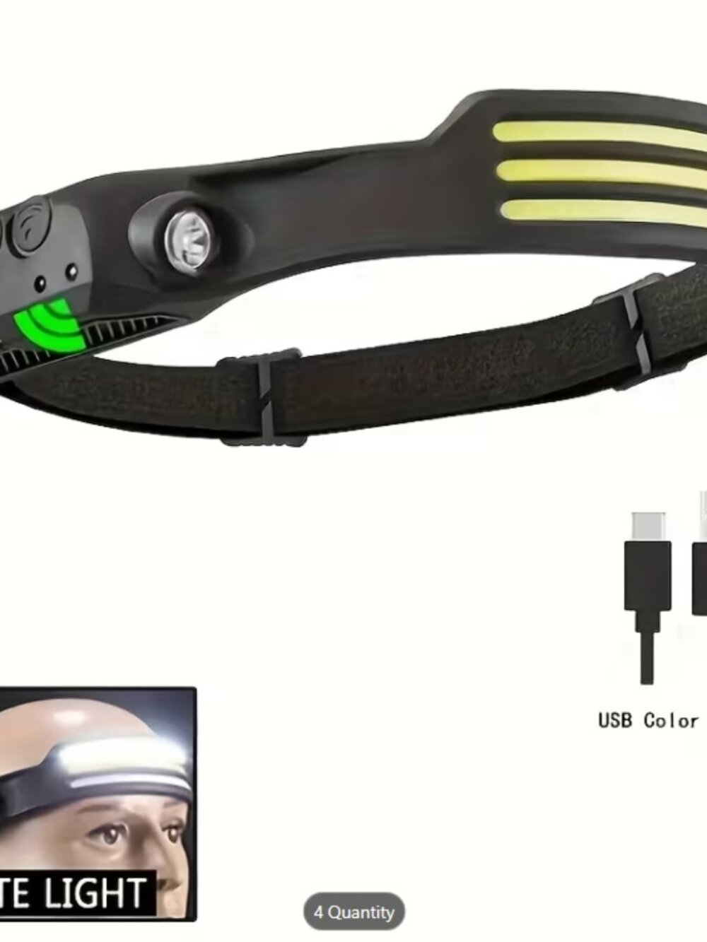 IP44 Rechargeable COB LED Headlamp Multi-Purpose Ultra-Bright with 3 Light Strip